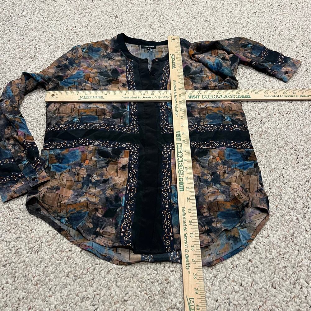 Tolani Silk Floral Button Down Long Sleeve Shirt S Artsy Art to Wear Boho Casual - Picture 4 of 6